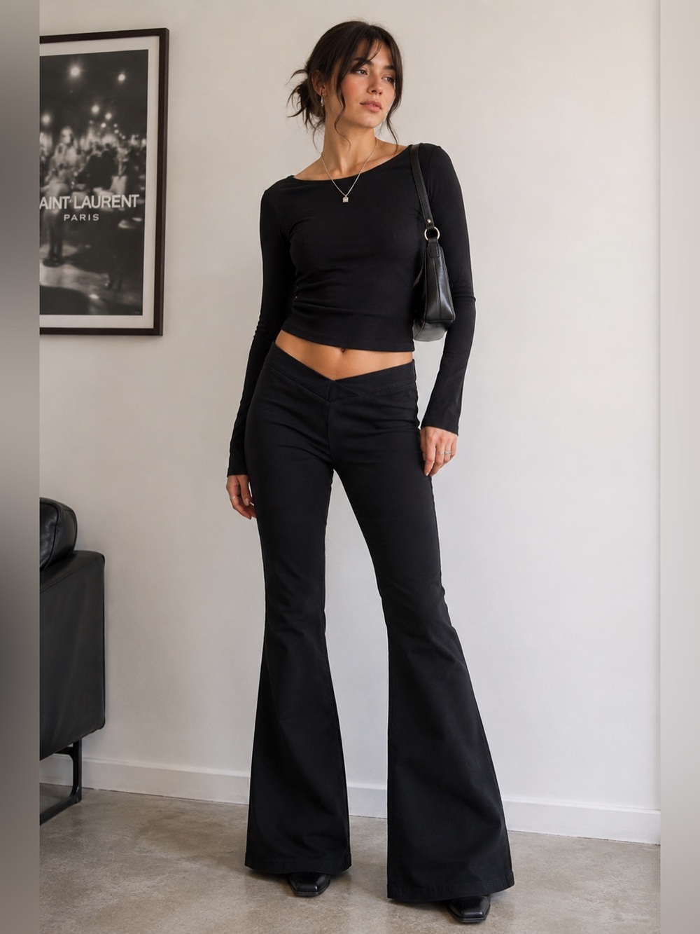 Tremor Y2K Classic Black Flare Pants with Wide-Leg Silhouette